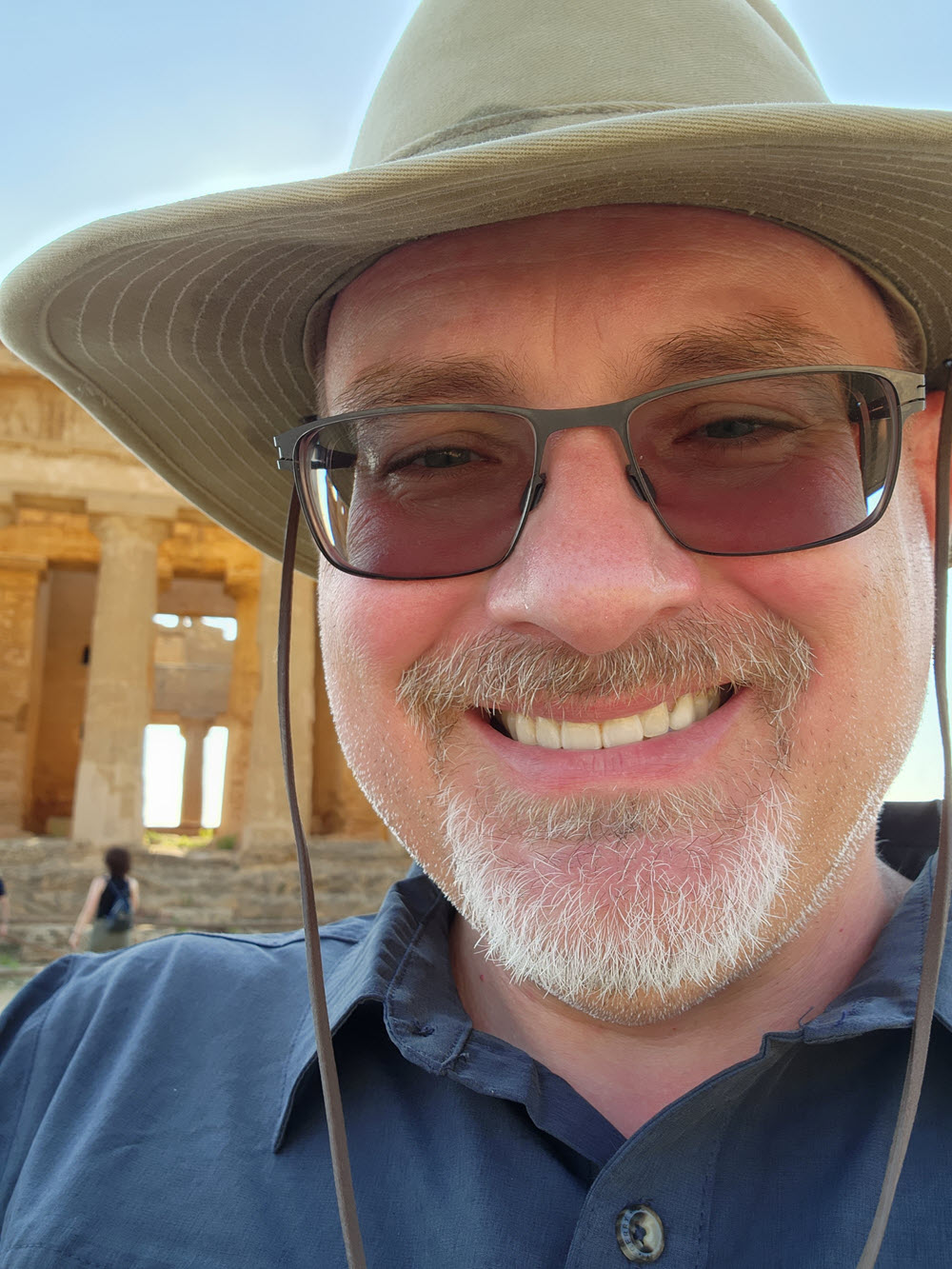 Anthony Sansone in front of the Temple of Hercules in Agrigento, Sicily on 22 July 2022